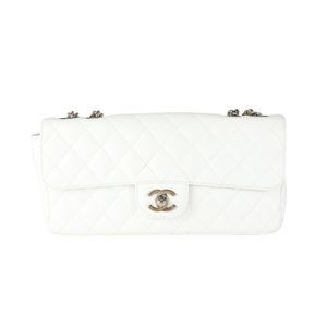 Chanel White Caviar Quilted East West Bijoux Single Flap Bag